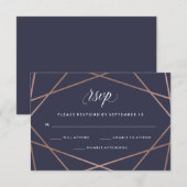 Geometrische Diamond Wedding RSVP op Midnight Blue (Voorkant / Achterkant)