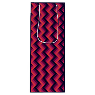 Geometrische Donkerroze & Blauw Zigzag Chevron Wijn Cadeautas