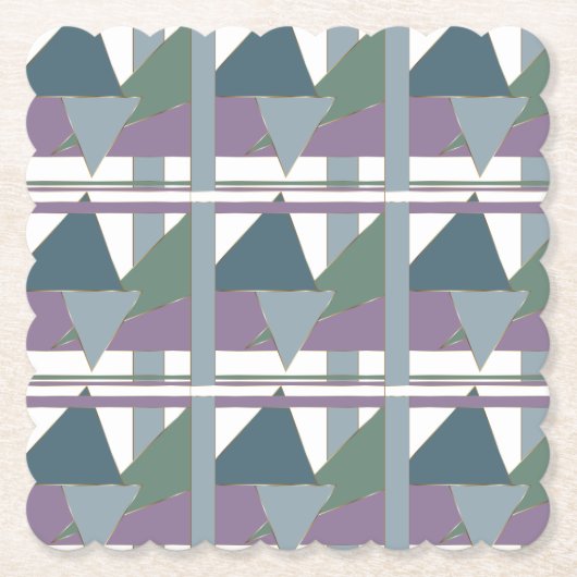 Geometrische driehoek patroon blauw violet groen kartonnen onderzetters (Voorkant)