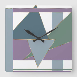Geometrische driehoek patroon blauw violet groen vierkante klok