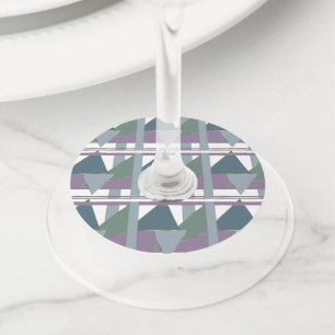 Geometrische driehoek patroon blauw violet groen wijnglaslabel
