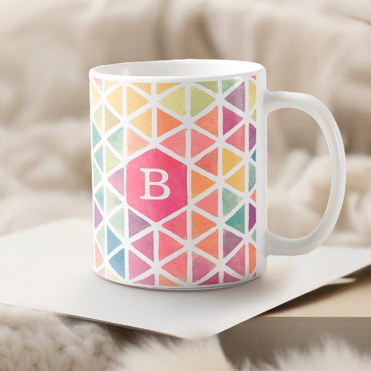 Geometrische driehoek Patroonmonogram Waterverf Koffiemok