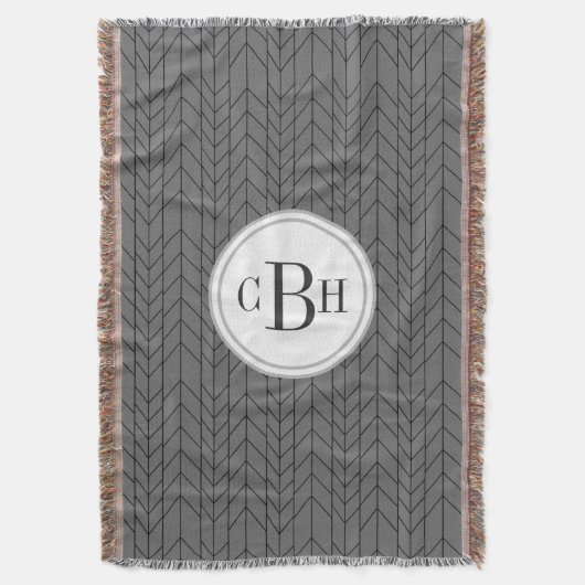 Geometrische driehoek zwart en grijs monogram patr deken (Voorkant Verticaal)