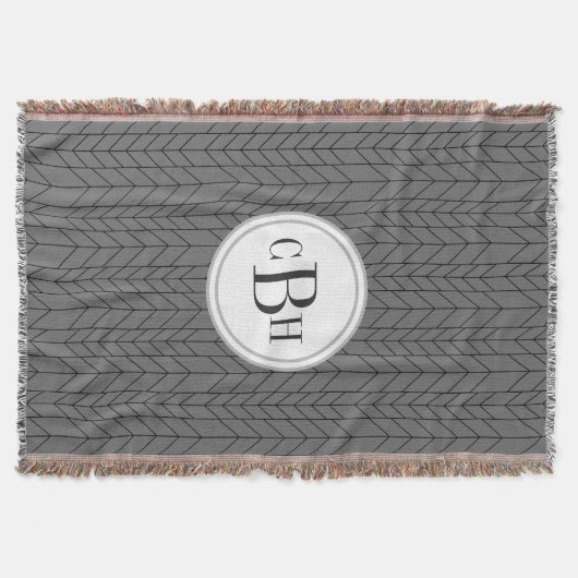 Geometrische driehoek zwart en grijs monogram patr deken (Voorkant)