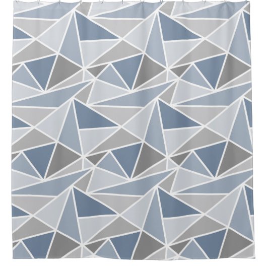 Geometrische driehoeken, leistblauw en grijs douchegordijn (Voorkant)