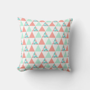 Geometrische driehoeken Mint Green Coral Pink Patr Kussen