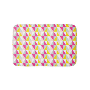 Geometrische driehoeken roze en geel patroon badmat