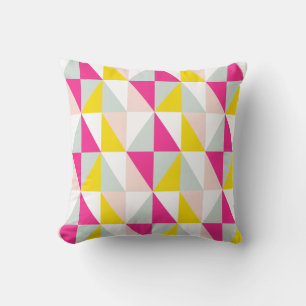 Geometrische driehoeken Roze en Geel Patroon Kussen