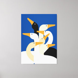 Geometrische Eend Kudde Kunstprint Krachtig Blauw Canvas Afdruk