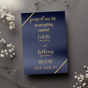 Geometrische eenvoudige marineblauw goud bespaart save the date