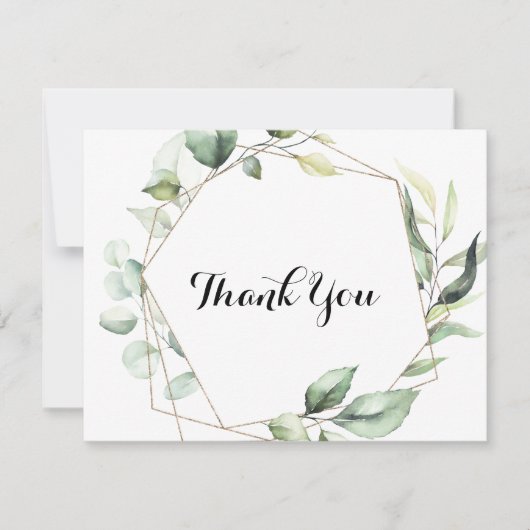 Geometrische Elegante Gouden Groene Platte Huwelij Bedankkaart (Voorkant)