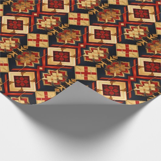 Geometrische Elegantie Naadloos Patroon Rood Goud Cadeaupapier (Hoek)