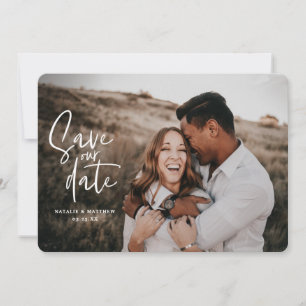 Geometrische en schrift trouwfoto save the date
