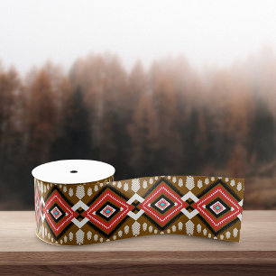 Geometrische etnische stam inheemse rood bruin pat grosgrain lint