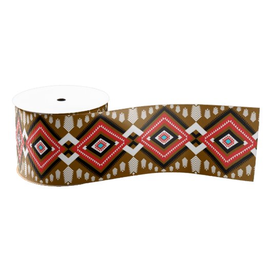 Geometrische etnische stam inheemse rood bruin pat grosgrain lint (Spoel)