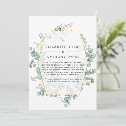 Geometrische Eucalyptus Beperkte Trouwgastenlijst Aankondiging (Staand voorkant)
