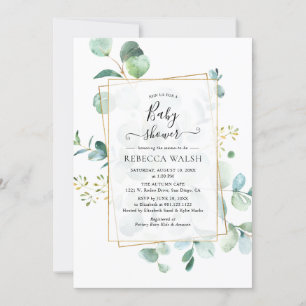 Geometrische Eucalyptus Greenery Neutraal Baby sho Kaart