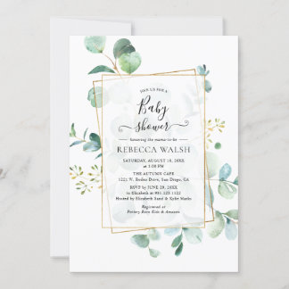 Geometrische Eucalyptus Greenery Neutraal Baby sho Kaart