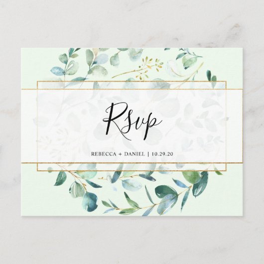 Geometrische Eucalyptus Greenery Rsvp Briefkaart (Voorkant)