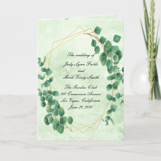 Geometrische Eucalyptus Leaves Wedding Program Kaa Feestdagen Kaart (Voorkant)