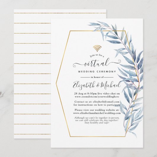 Geometrische Eucalyptus verlaat virtuele bruiloft Kaart (Voorkant / Achterkant)