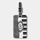 Geometrische Faux-chroom met zwarte en witte strep Bagagelabel (Voorkant verticaal)