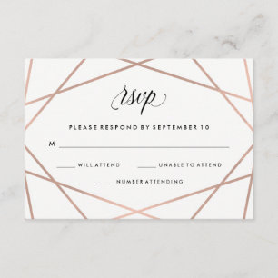 Geometrische Faux Roos Gold en Black Wedding RSVP Kaartje