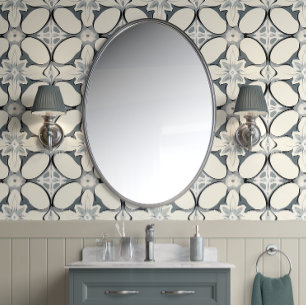 Geometrische Floral Elegance - Grijs, Cream - Mode Behang