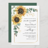 Geometrische Floral Greenery Sunflower Wedding Kaart (Voorkant / Achterkant)
