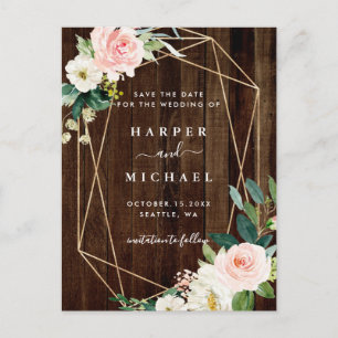 Geometrische Floral Rustic Wood Foto slaat de datu Briefkaart
