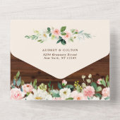 Geometrische Floral Rustic Wood Weddenschap All In One Uitnodiging (Achterkant)