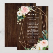 Geometrische Floral Rustic Wood Weddenschap Menu (Voorkant / Achterkant)