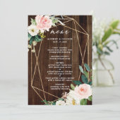 Geometrische Floral Rustic Wood Weddenschap Menu (Staand voorkant)