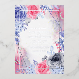 Geometrische Floral Silver Ink Wedding Folie Uitnodiging