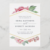 Geometrische Folie Floral Sla de datumkaart op Folie Uitnodiging (Voorkant)