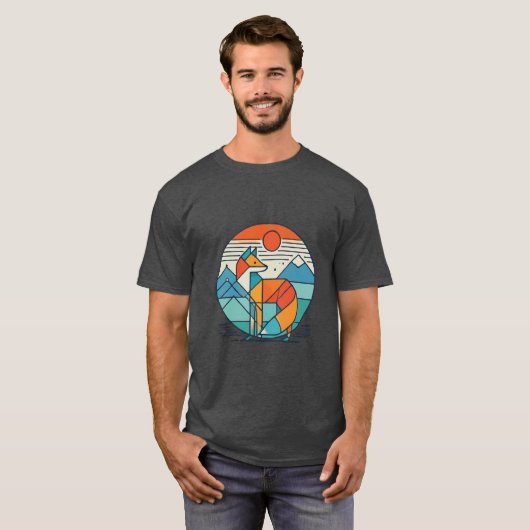 Geometrische Fox Art - Modern Abstract Dierenontwe T-shirt (Voorkant volledig)