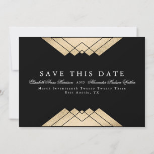 Geometrische Gatsby Gold Faux Folie Deze datum ops Aankondiging