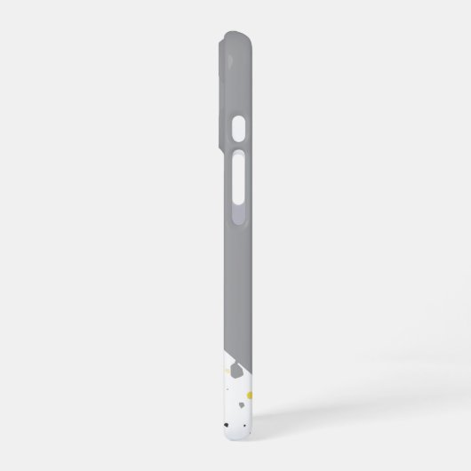 Geometrische geelgrijs terrazzopatroon met naam iPhone 16 hoesje (Linkerkant)