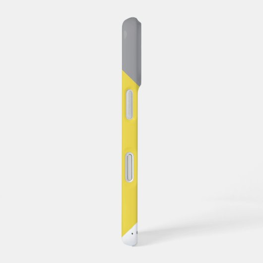 Geometrische geelgrijs terrazzopatroon met naam iPhone 16 hoesje (Rechterkant)