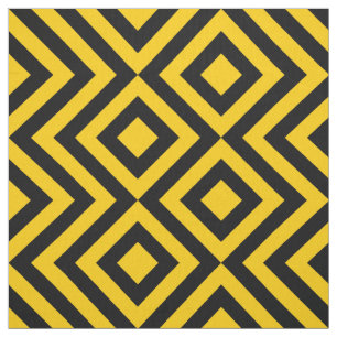 Geometrische Gele en Zwarte Zigzag en Diamanten Stof