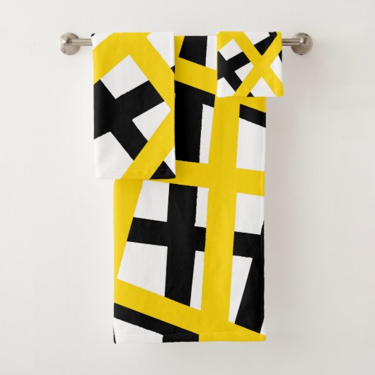 Geometrische gele zwarte streep bad handdoek (Insitu)