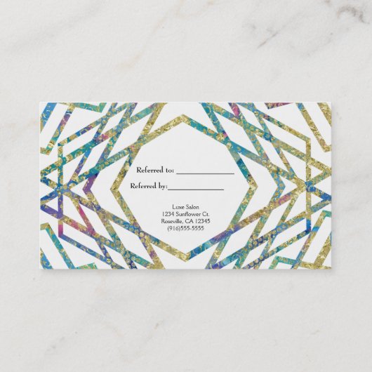Geometrische glam kleuren & goud chique Verwijs ee Aanbevelingskaartje (Achterkant)