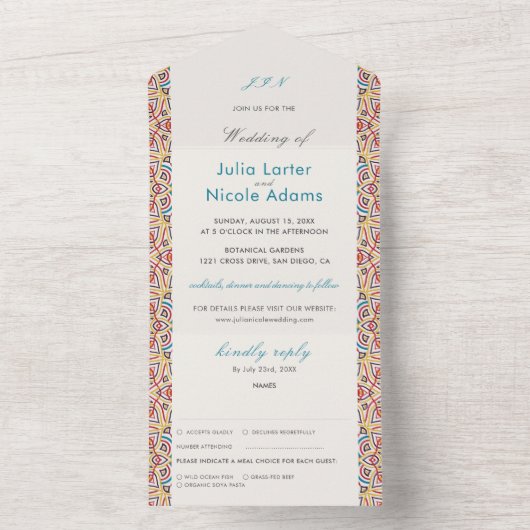 Geometrische Glittering Metallic Luxe Huwelijk All In One Uitnodiging (Binnen)