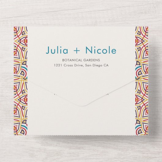 Geometrische Glittering Metallic Luxe Huwelijk All In One Uitnodiging (Achterkant)