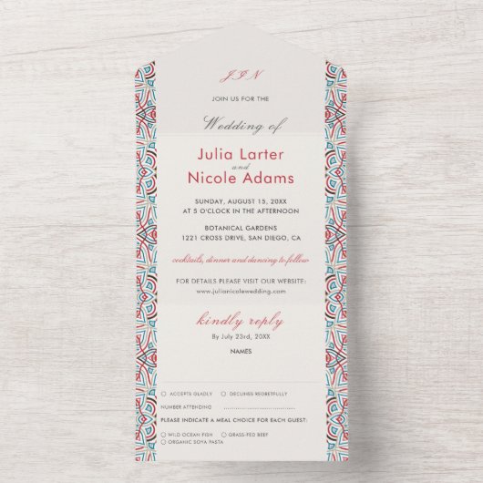 Geometrische Glittering Metallic Luxe Huwelijk All In One Uitnodiging (Binnen)