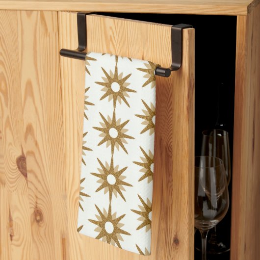 Geometrische Gold Starburst Striped Pattern Theedoek (Derde Gevouwen)