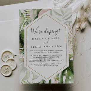 Geometrische Gold Tropical Green Elopement Recepti Kaart