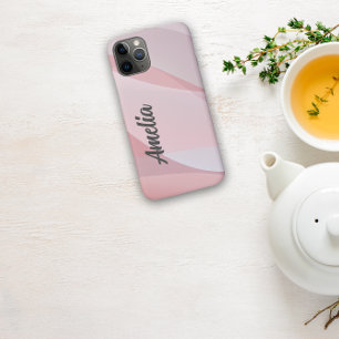 Geometrische golf pastel roze rose-kleur met naam iPhone 11 pro hoesje