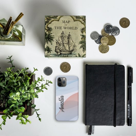 Geometrische golf pastelkleur met naam Case-Mate iPhone case