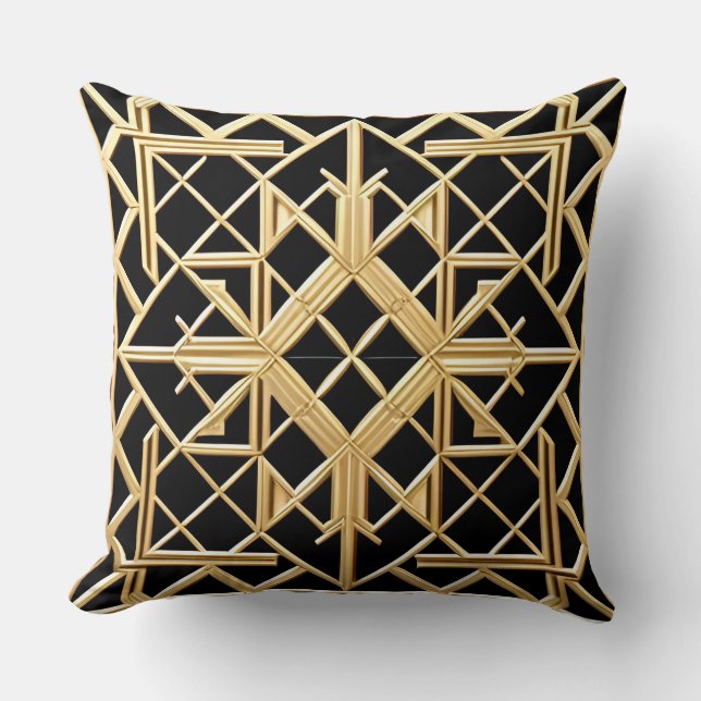 Geometrische Gouden Art Deco Patroon Kussen (Voorkant)